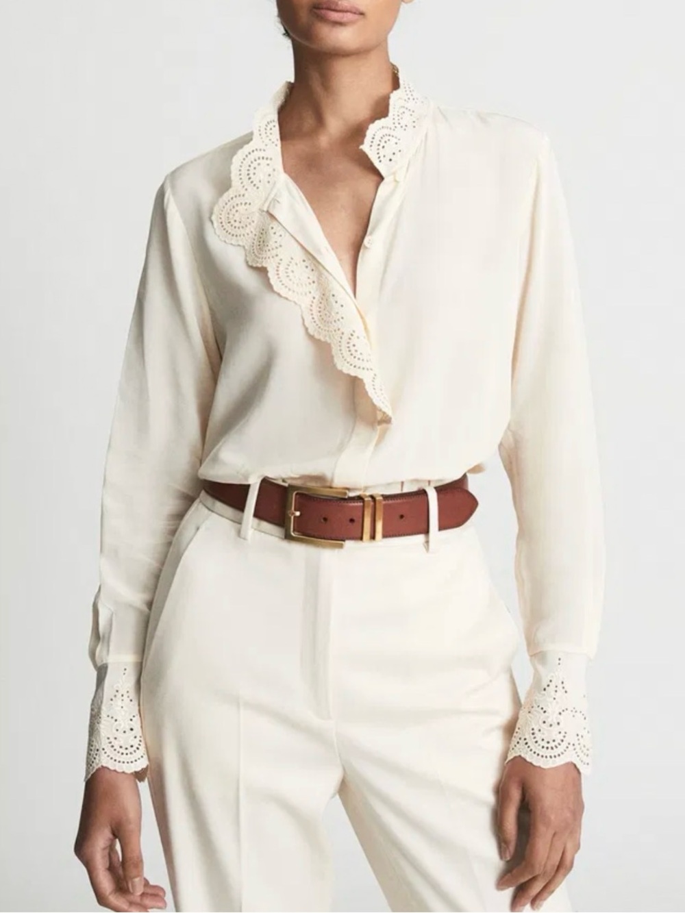 REISS Jules Ruffle Trim Blouse 10